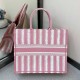 Dior Large Book Tote Bag In Pink Stripes Embroidery