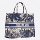 Dior Large Book Tote Bag In Blue Palm Tree Toile de Jouy Embroidery