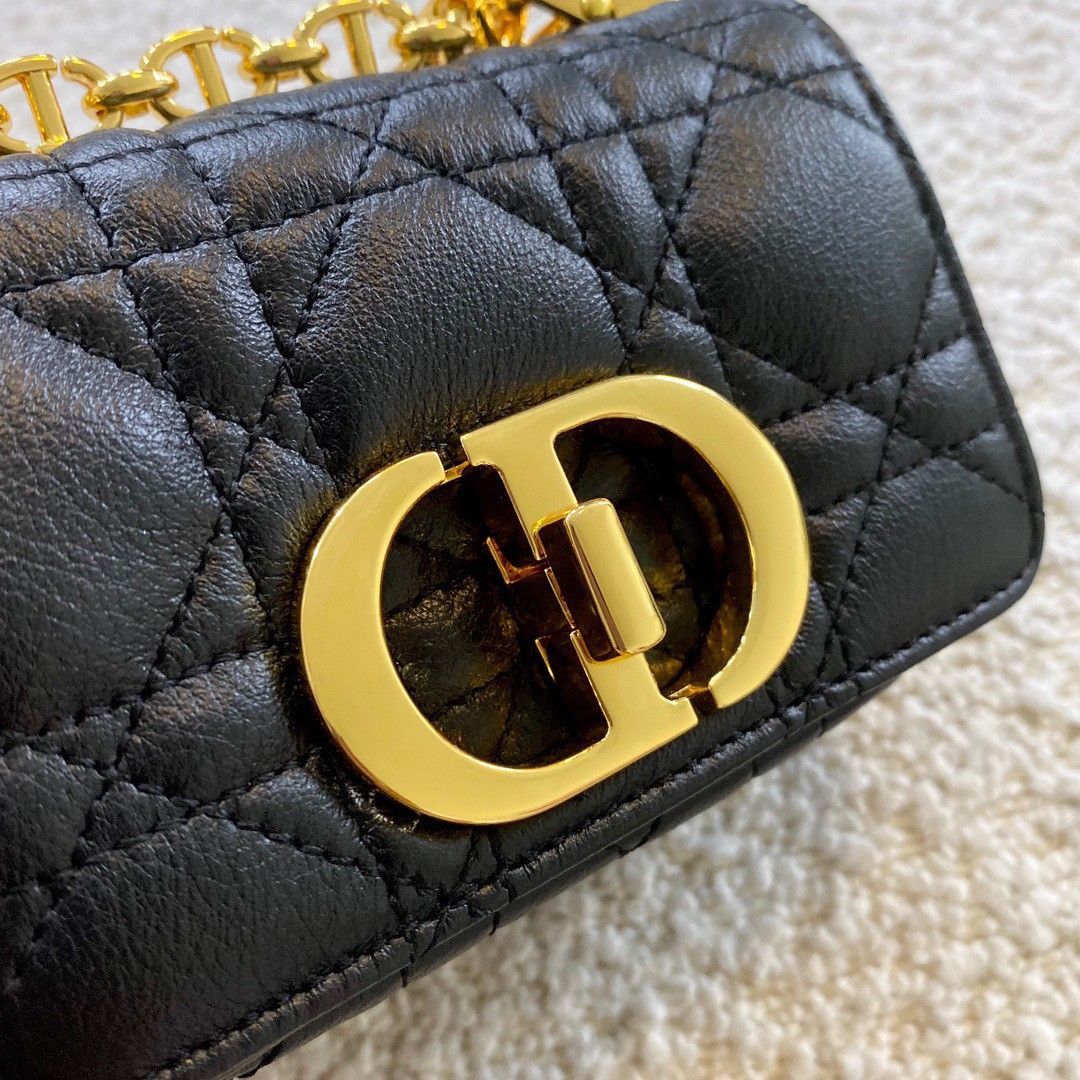 Dior Caro Micro Bag In Black Cannage Calfskin