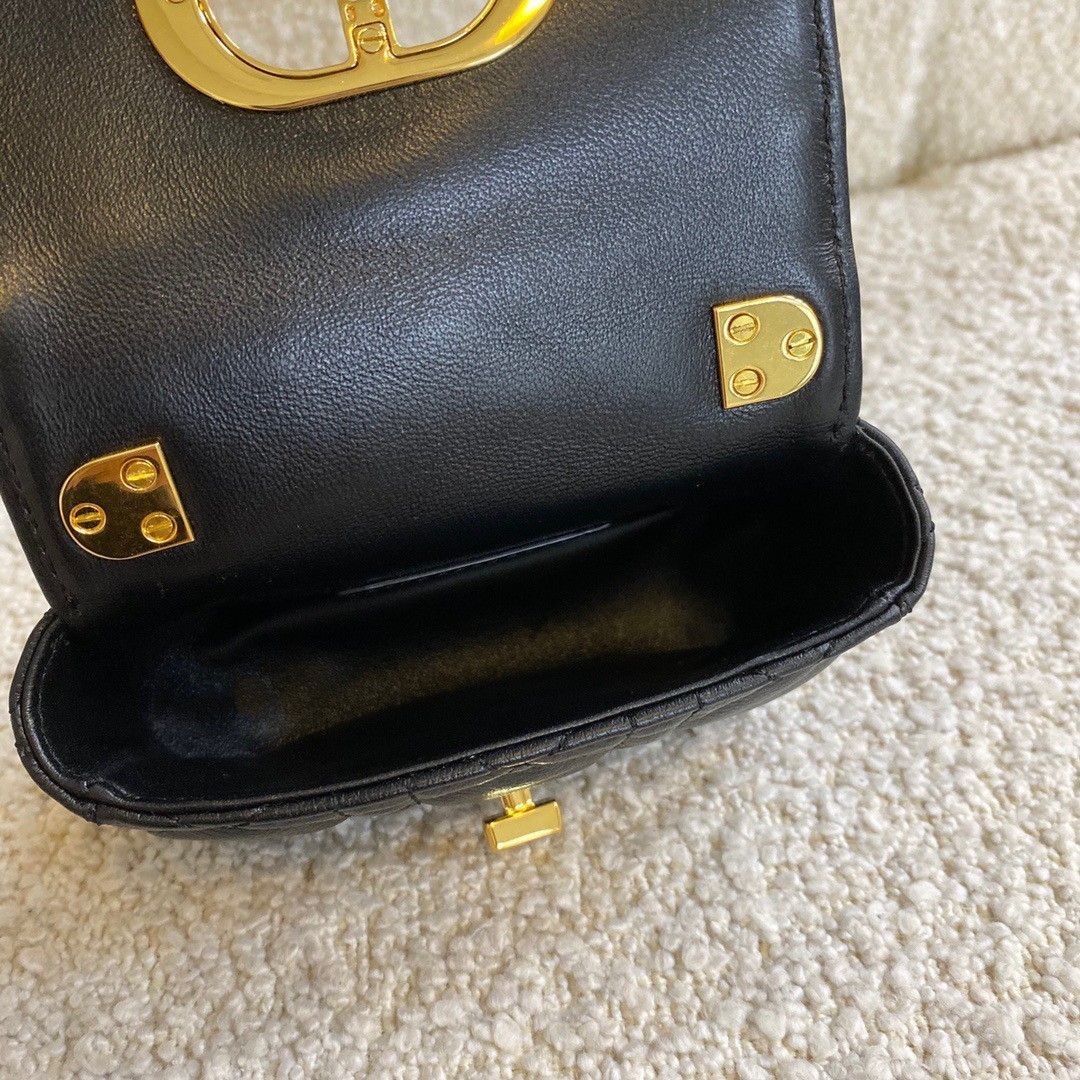 Dior Caro Micro Bag In Black Cannage Calfskin