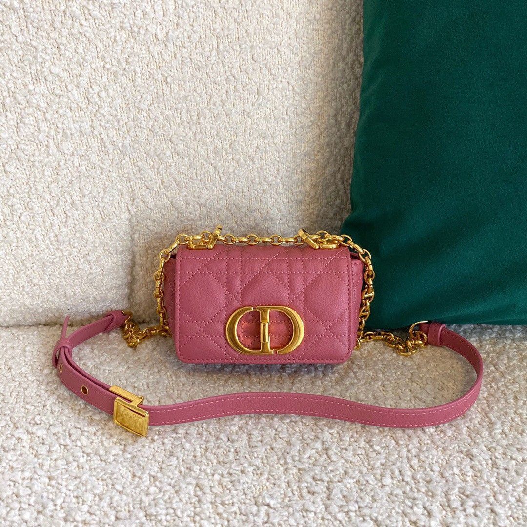 Dior Caro Micro Bag In Pink Cannage Calfskin