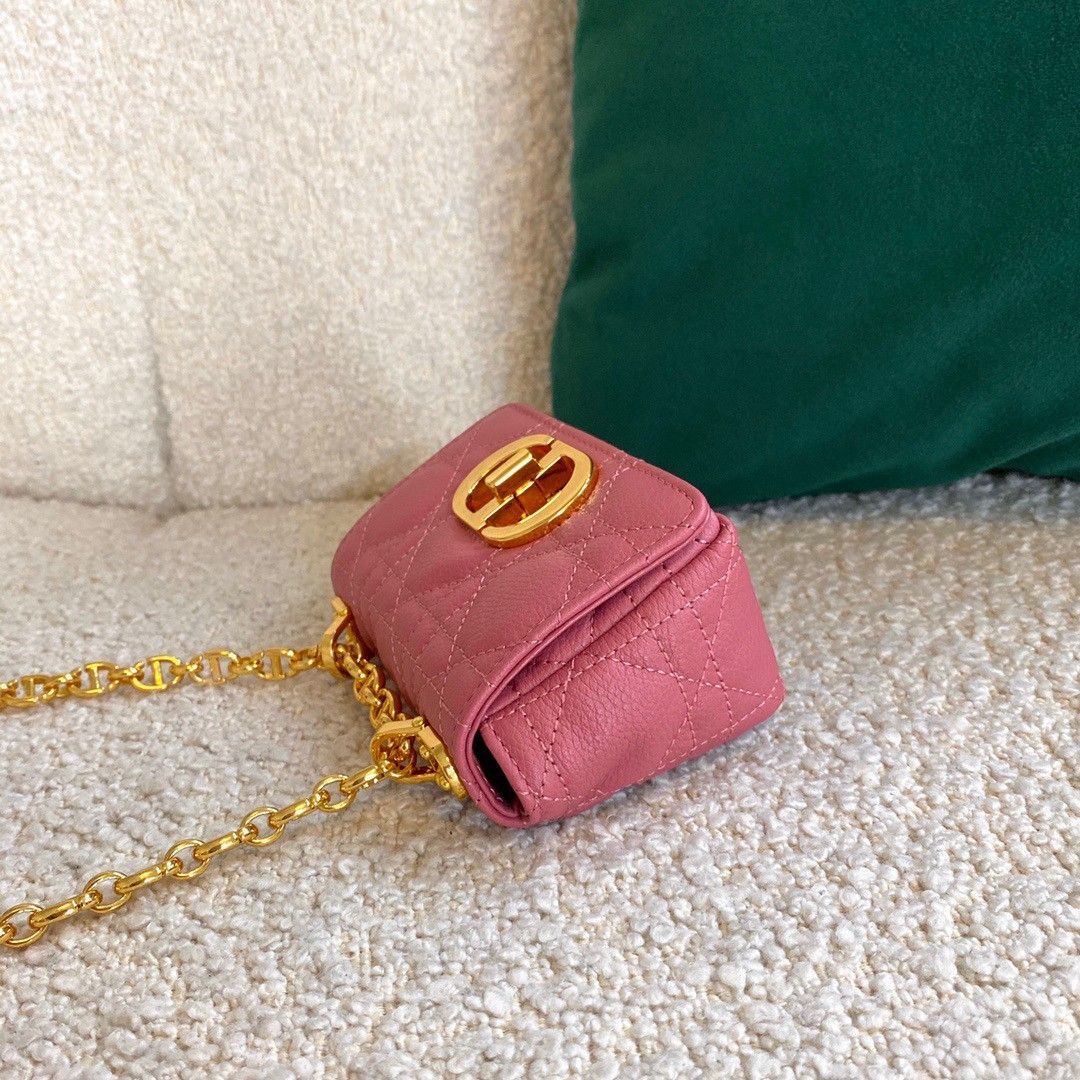 Dior Caro Micro Bag In Pink Cannage Calfskin