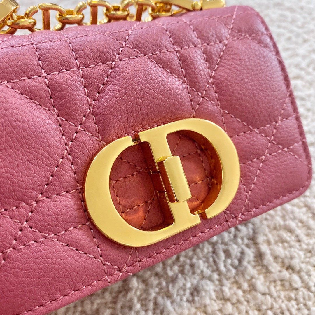 Dior Caro Micro Bag In Pink Cannage Calfskin