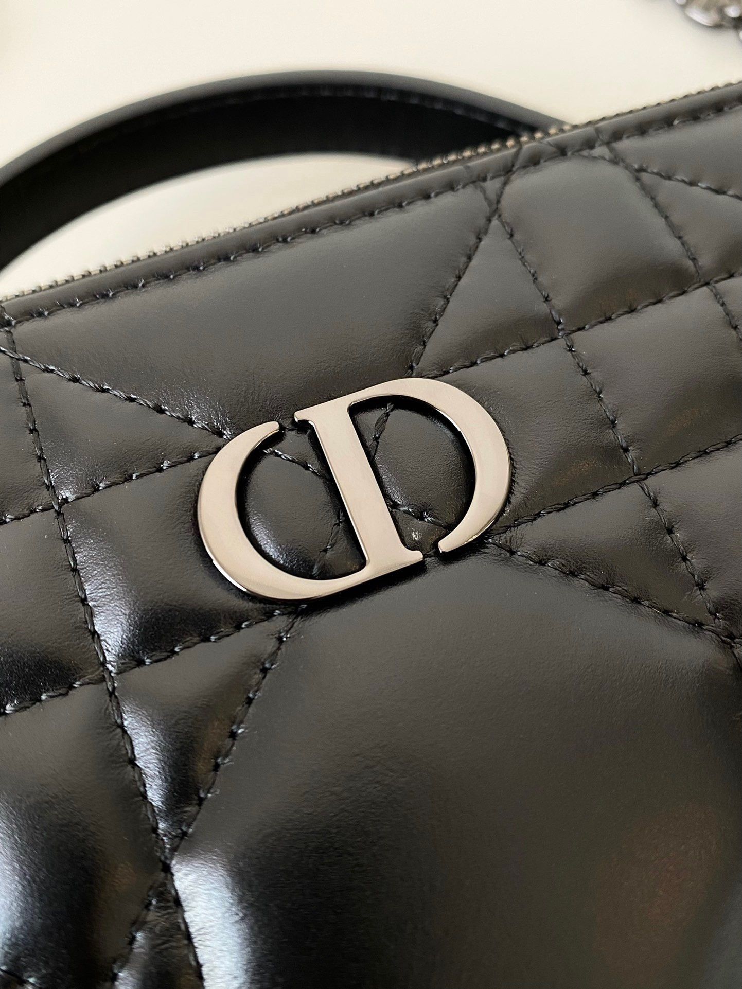 Dior Caro Box Bag with Chain in Black Macrocannage Calfskin