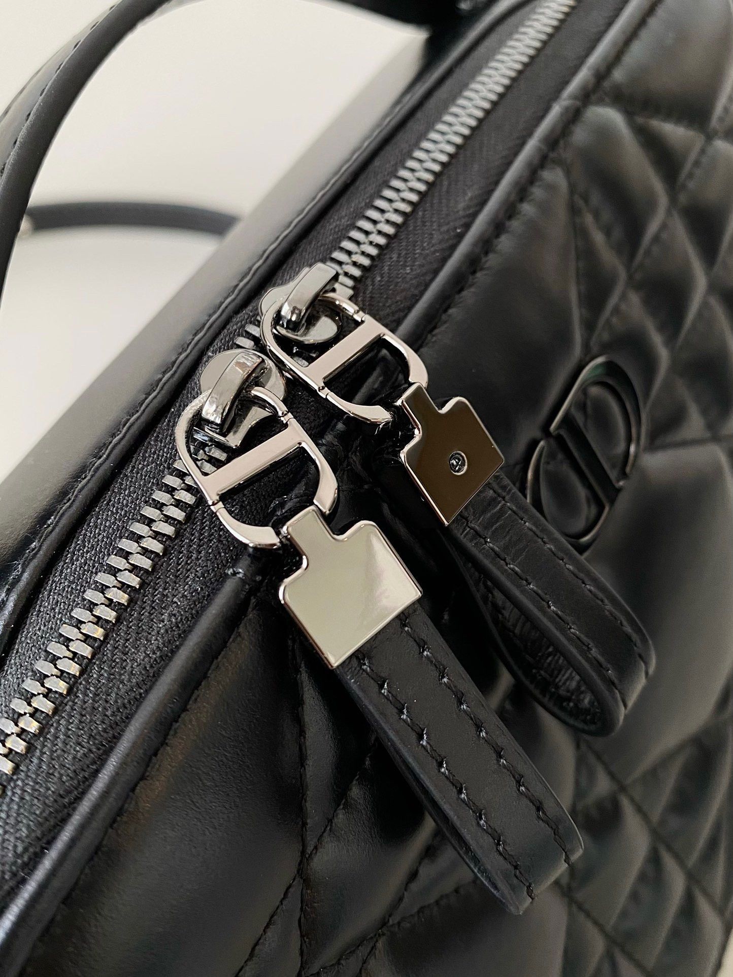 Dior Caro Box Bag with Chain in Black Macrocannage Calfskin