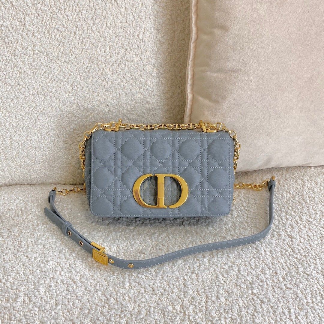 Dior Caro Small Bag In Cloud Blue Cannage Calfskin