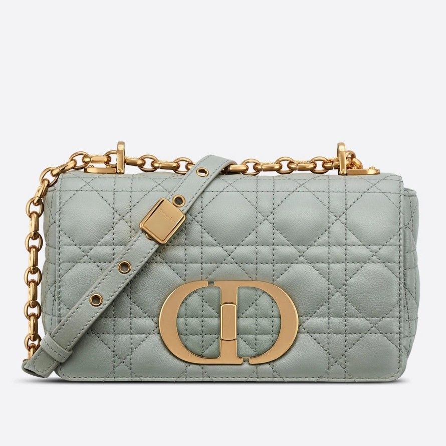 Dior Caro Small Bag In Grey Cannage Calfskin