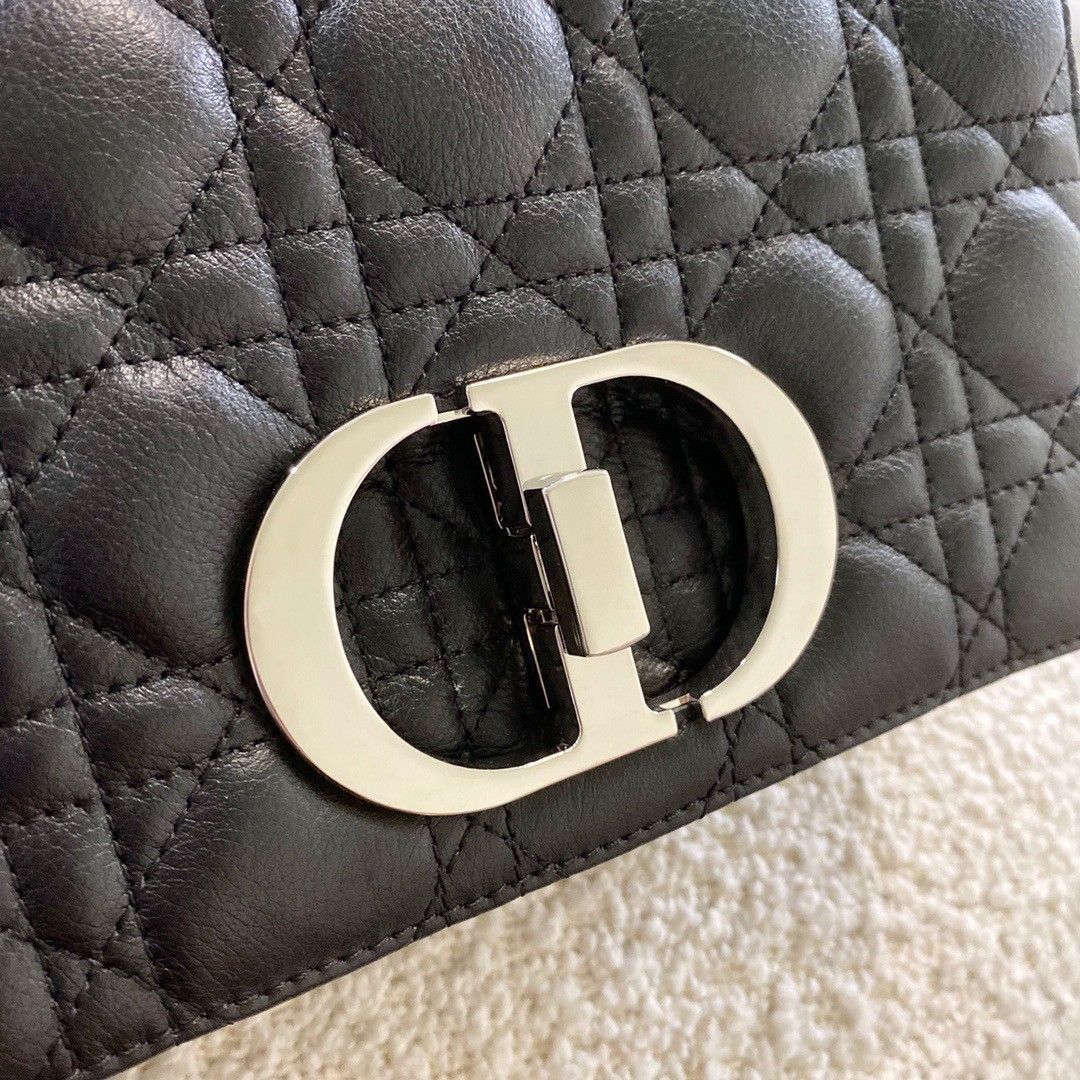 Dior Caro Small Bag In Black Cannage Calfskin