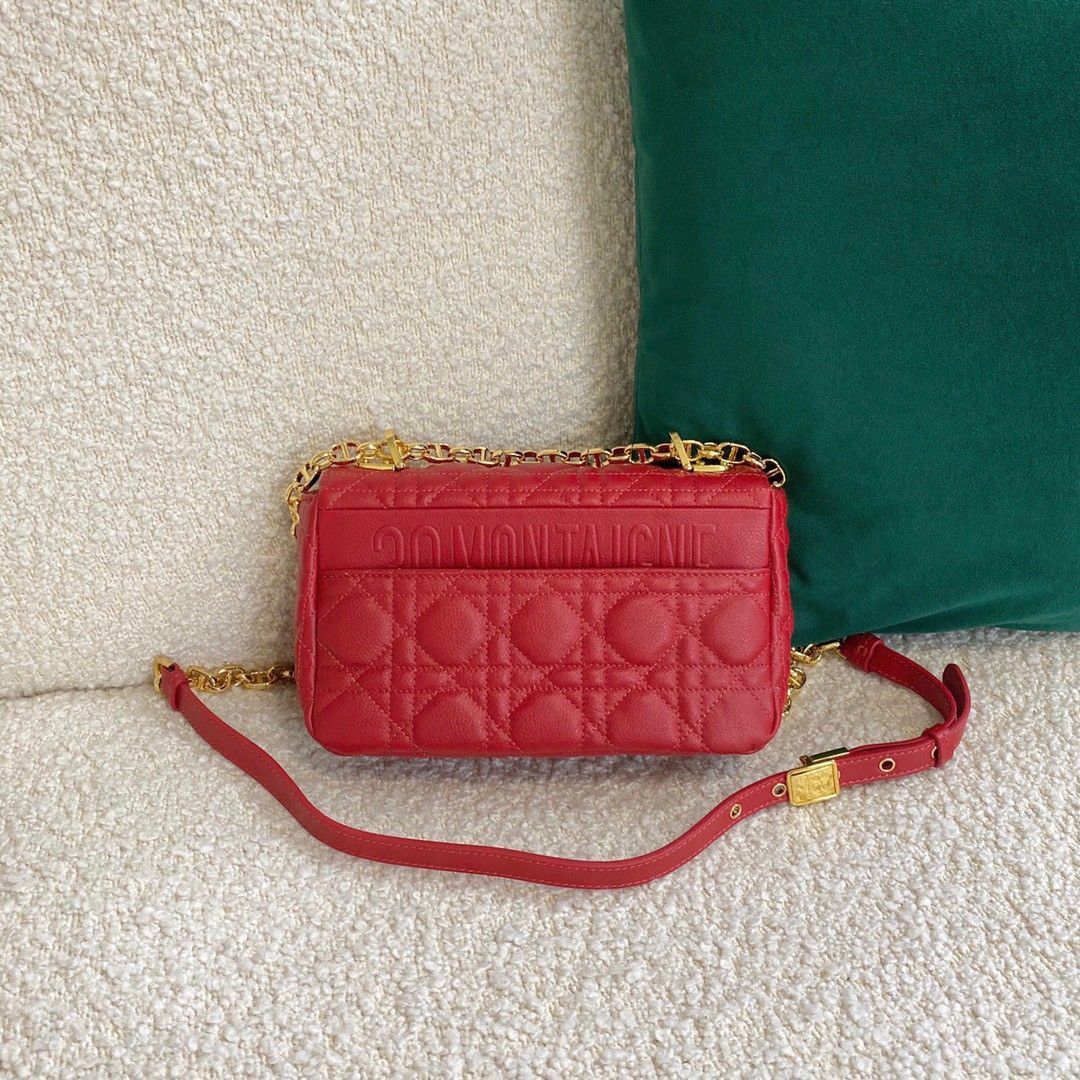 Dior Caro Small Bag In Red Cannage Calfskin