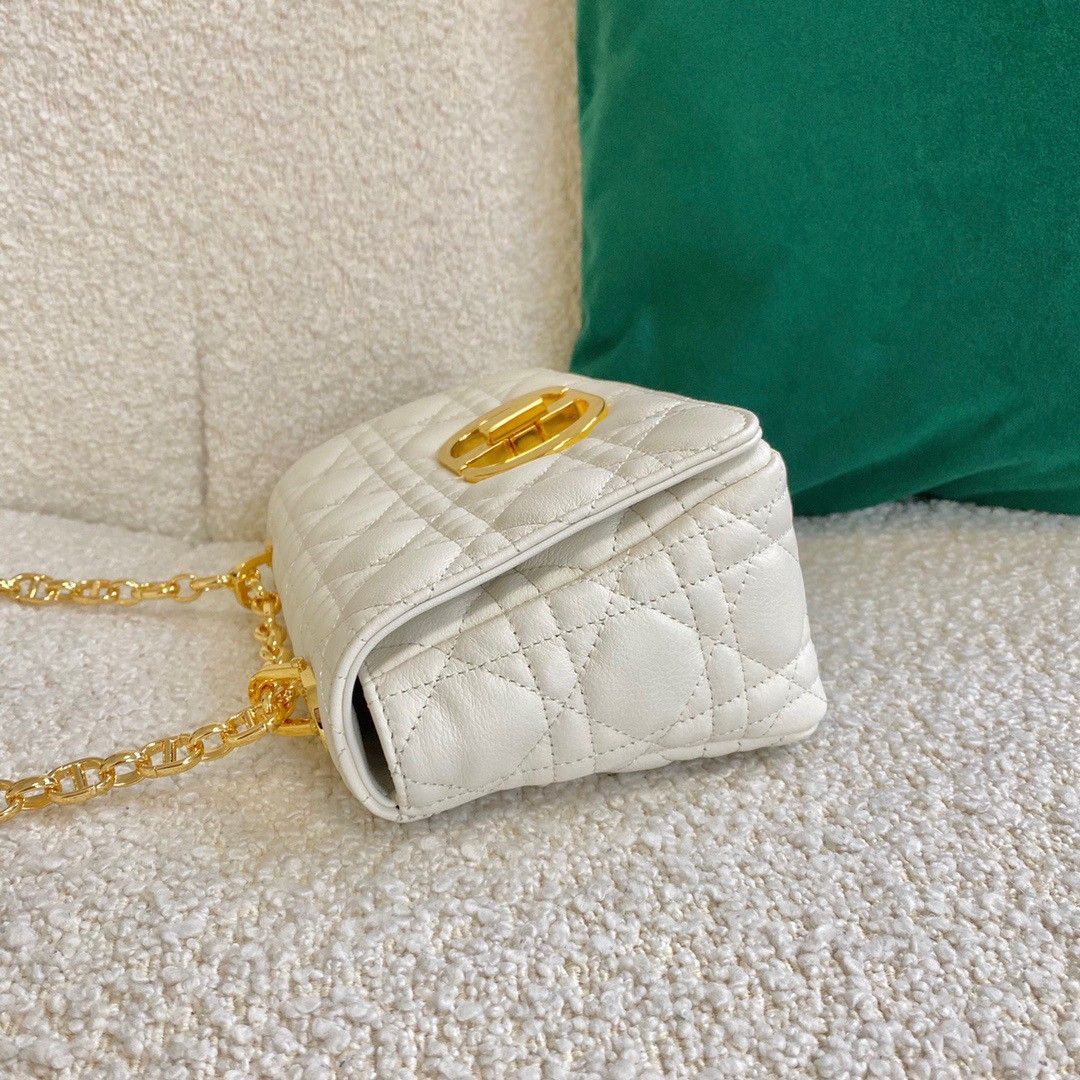 Dior Caro Small Bag In White Cannage Calfskin