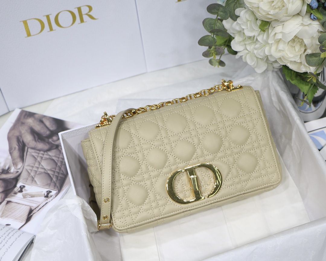 Dior Caro Medium Bag In Beige Cannage Calfskin