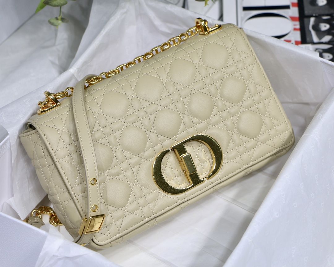 Dior Caro Medium Bag In Beige Cannage Calfskin