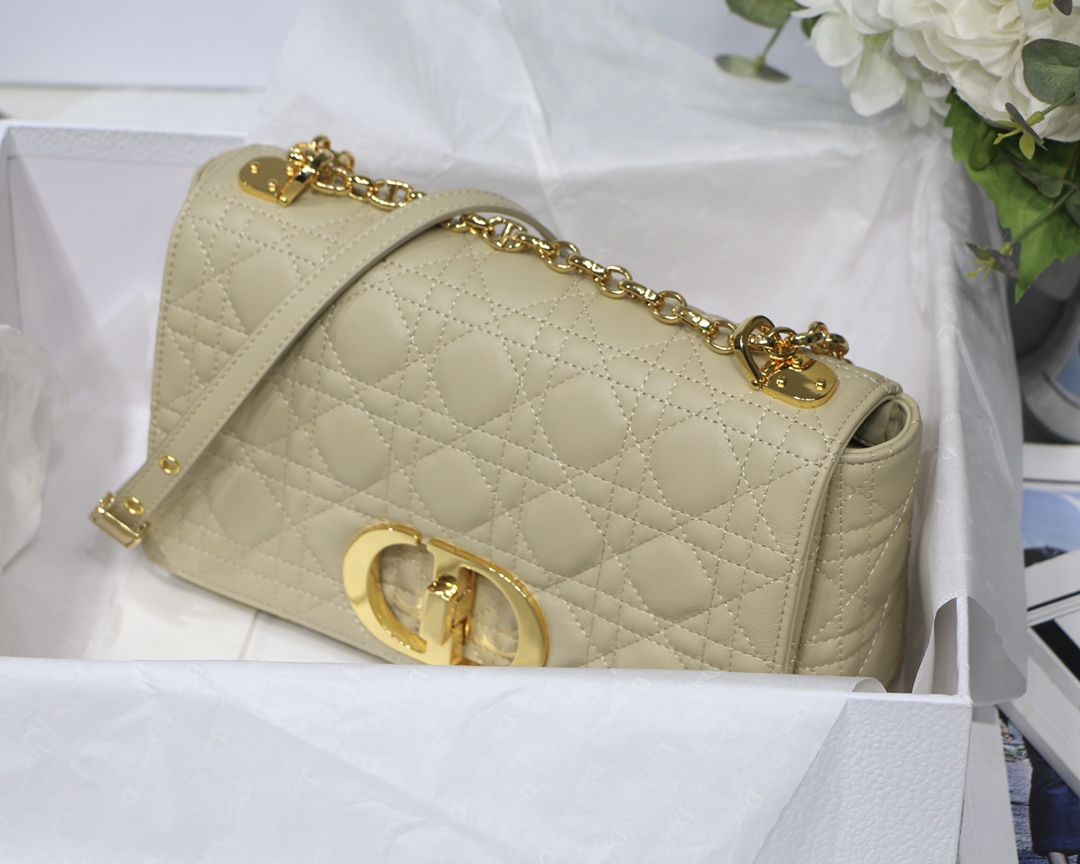 Dior Caro Medium Bag In Beige Cannage Calfskin