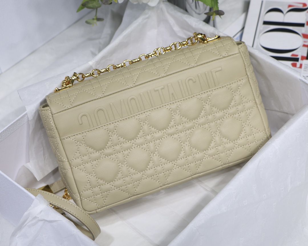 Dior Caro Medium Bag In Beige Cannage Calfskin