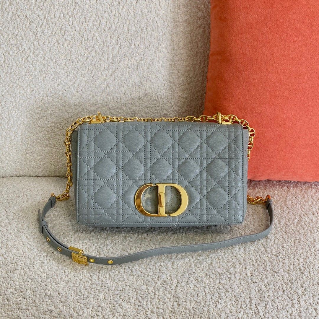 Dior Caro Medium Bag In Grey Cannage Calfskin