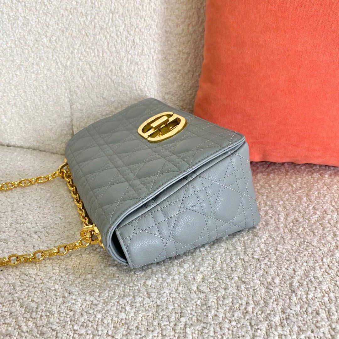 Dior Caro Medium Bag In Grey Cannage Calfskin