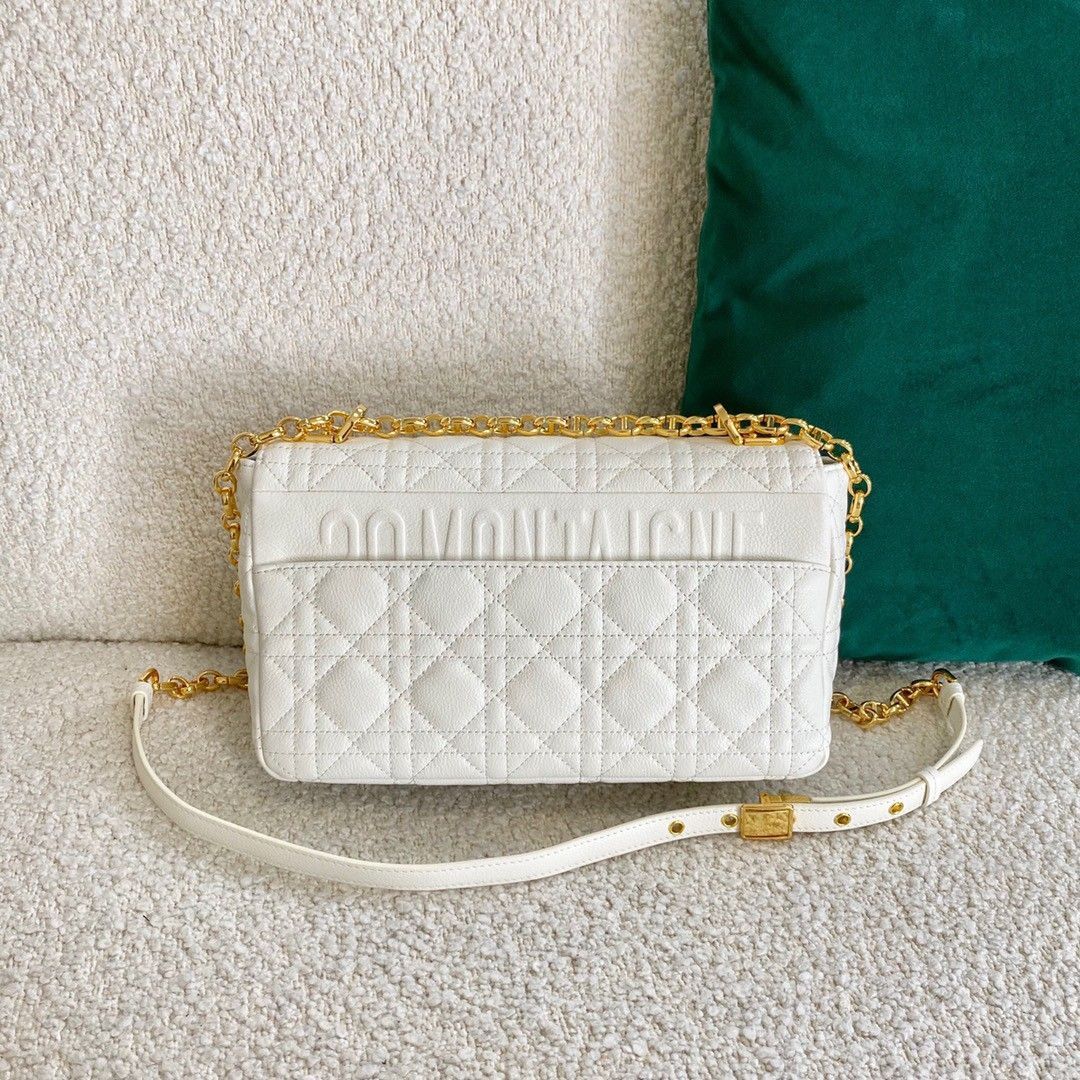 Dior Caro Medium Bag In White Cannage Calfskin