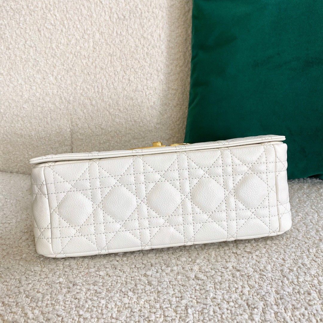 Dior Caro Medium Bag In White Cannage Calfskin