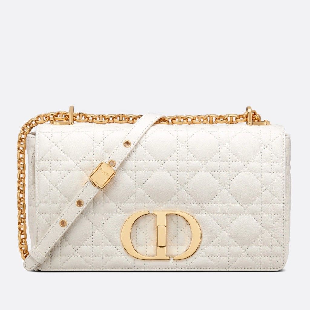 Dior Caro Medium Bag In White Cannage Calfskin