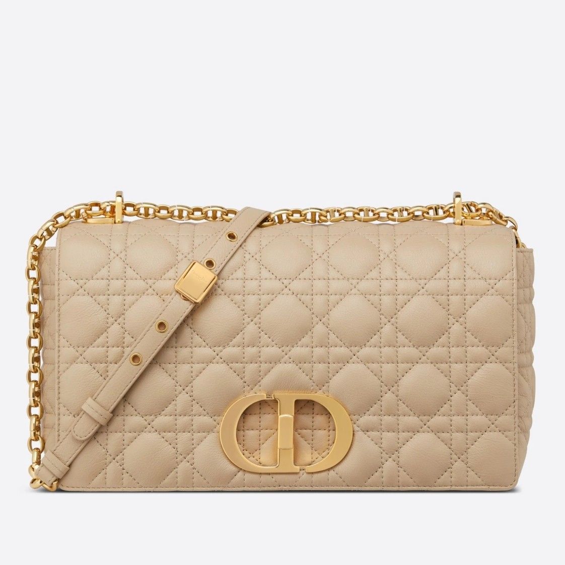 Dior Caro Large Bag In Beige Cannage Calfskin