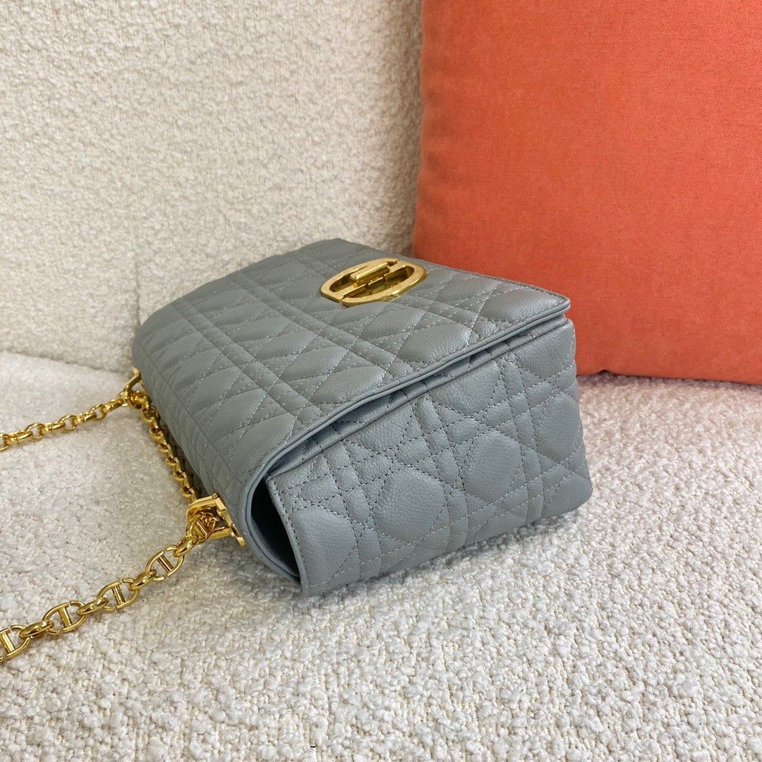 Dior Caro Large Bag In Grey Cannage Calfskin