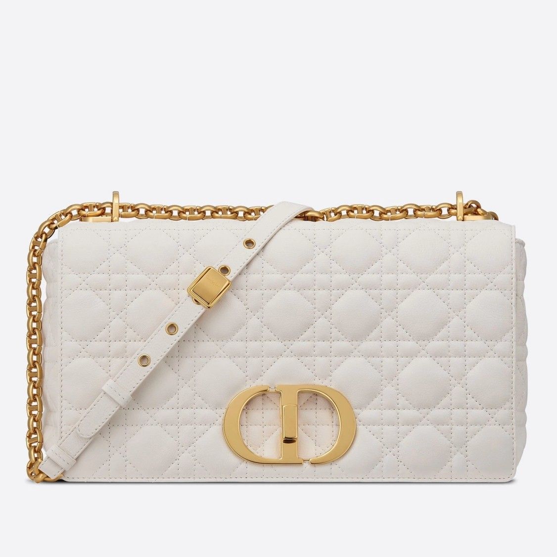 Dior Caro Large Bag In White Cannage Calfskin