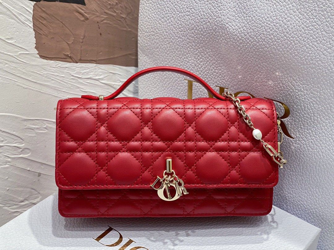 Dior Miss Dior Mini Bag In Red Cannage Lambskin