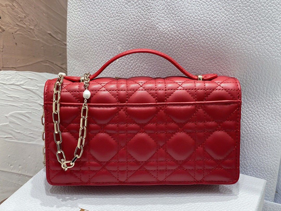 Dior Miss Dior Mini Bag In Red Cannage Lambskin