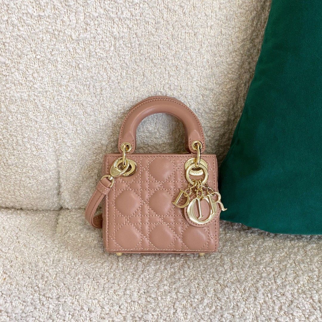 Dior Lady Dior Micro Bag In Poudre Cannage Lambskin