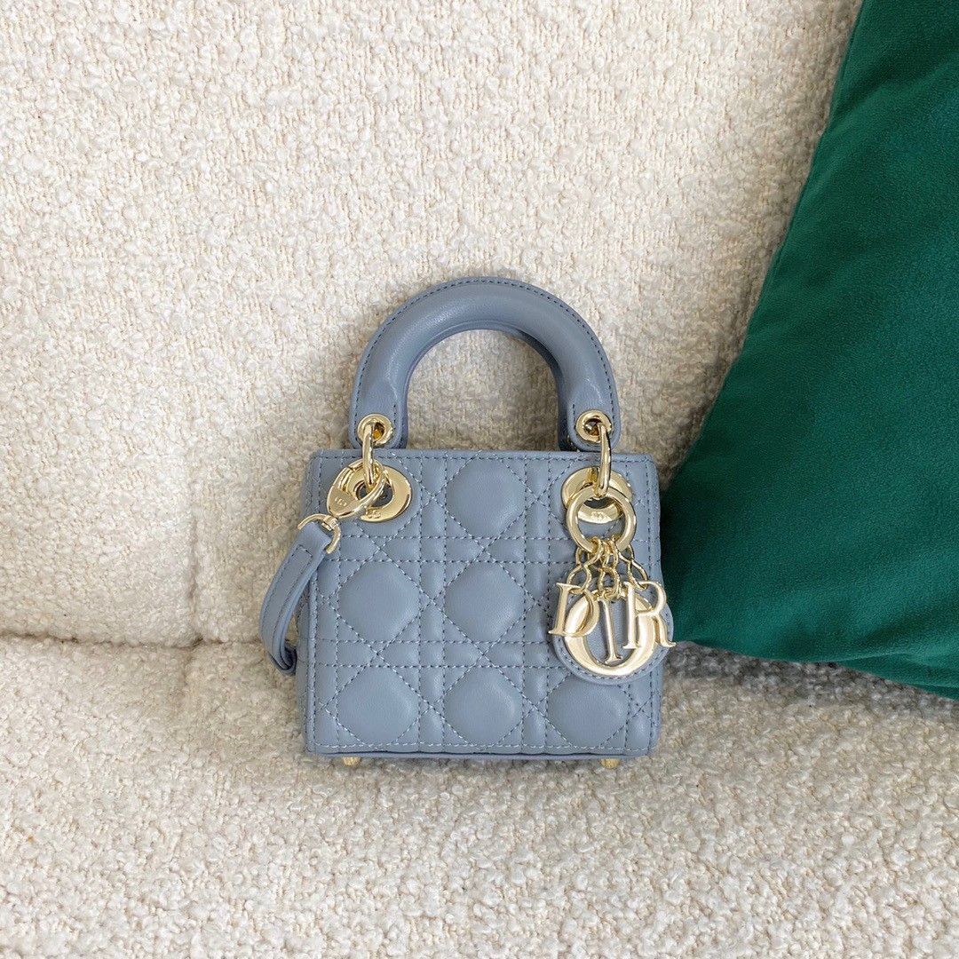 Dior Lady Dior Micro Bag In Blue Cannage Lambskin