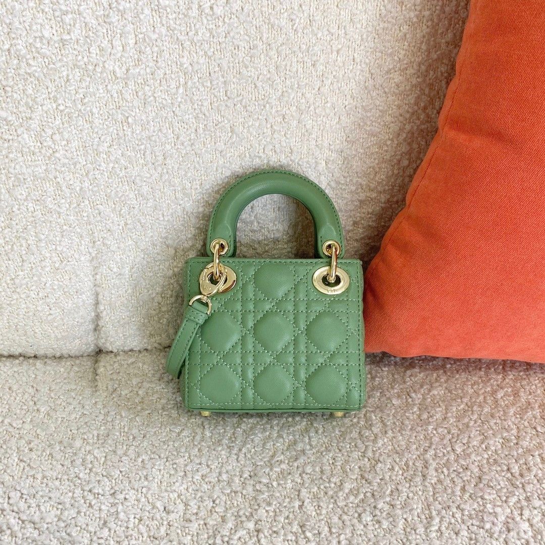 Dior Lady Dior Micro Bag In Mint Cannage Lambskin