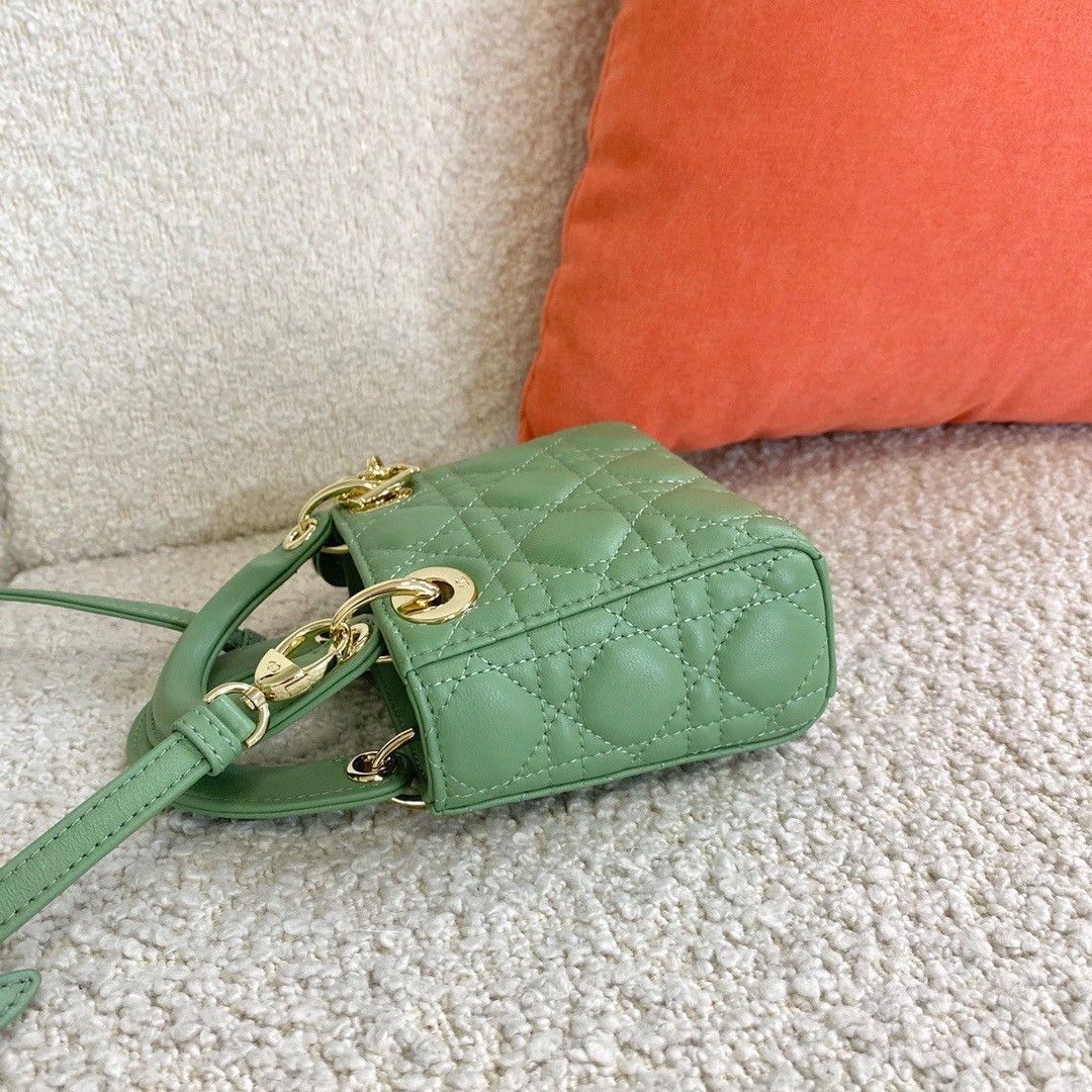 Dior Lady Dior Micro Bag In Mint Cannage Lambskin