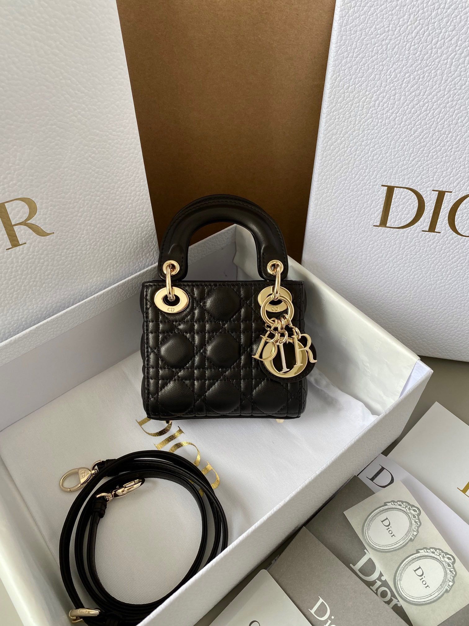 Dior Lady Dior Micro Bag In Black Cannage Lambskin