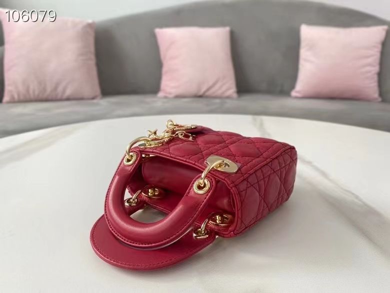 Dior Lady Dior Micro Bag In Red Cannage Lambskin