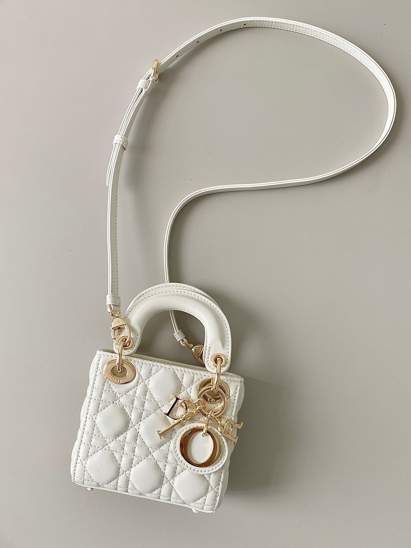 Dior Lady Dior Micro Bag In White Cannage Lambskin