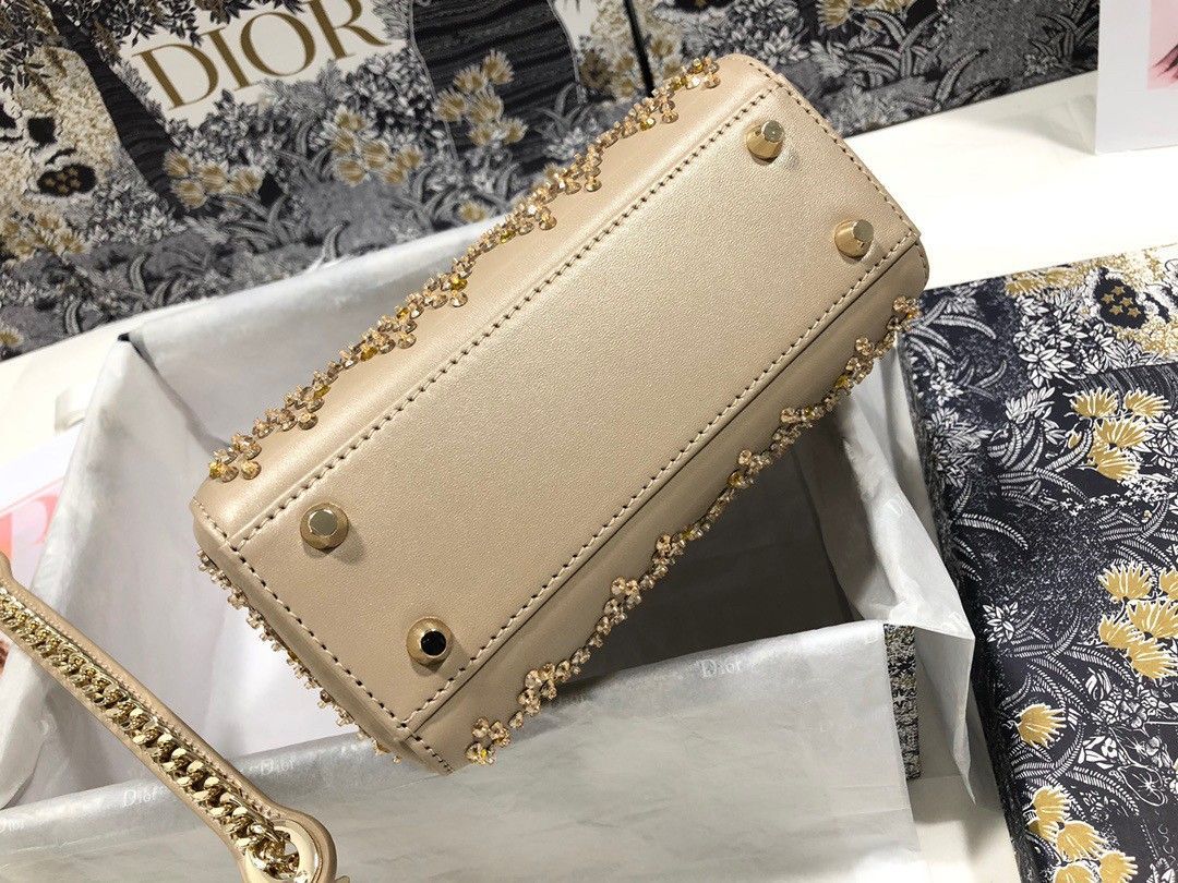 Dior Lady Dior Mini Bag In Metallic Lambskin with Beaded Embroidery