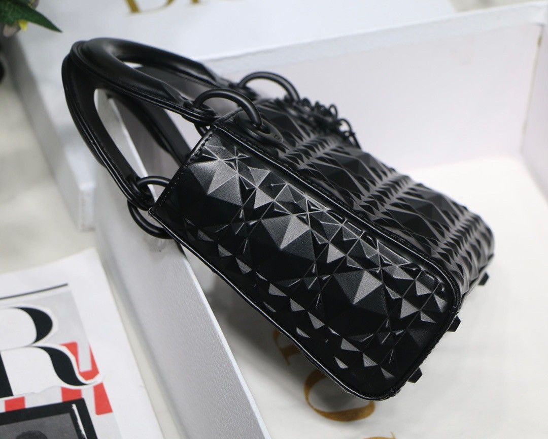 Dior Lady Dior Mini Bag In Black Calfskin with Diamond Motif