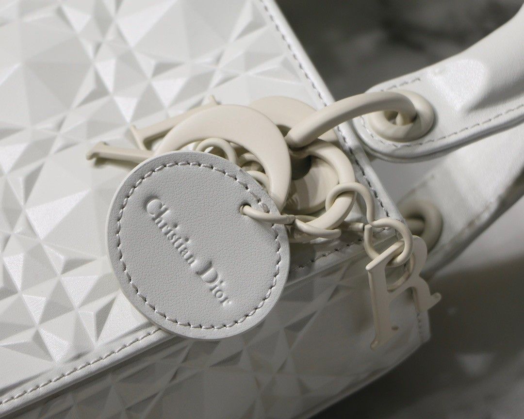 Dior Lady Dior Mini Bag In White Calfskin with Diamond Motif