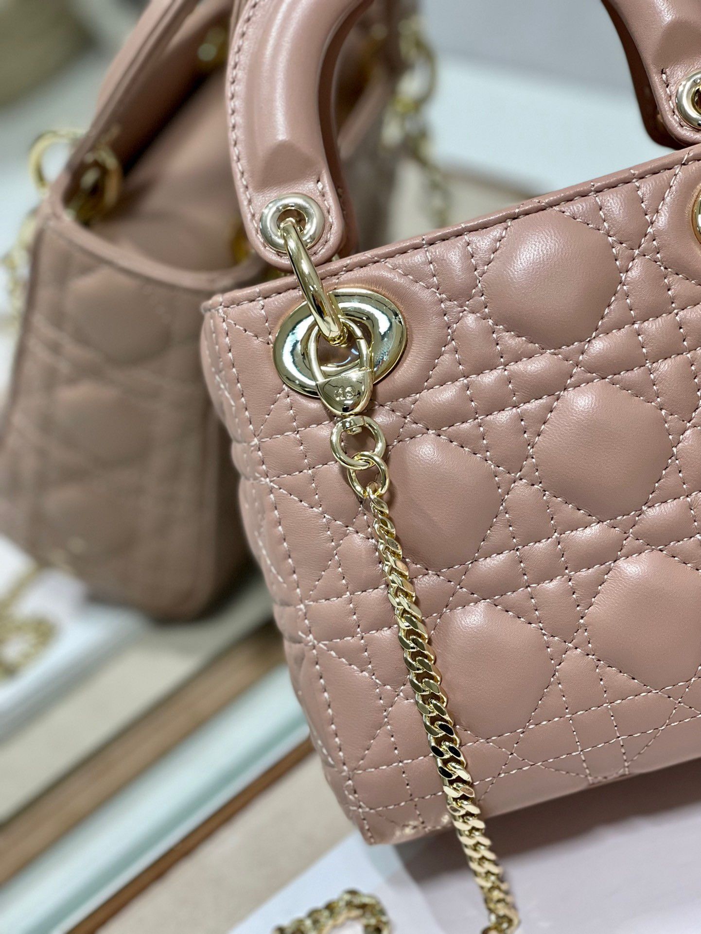 Dior Lady Dior Mini Bag with Chain in Blush Cannage Lambskin