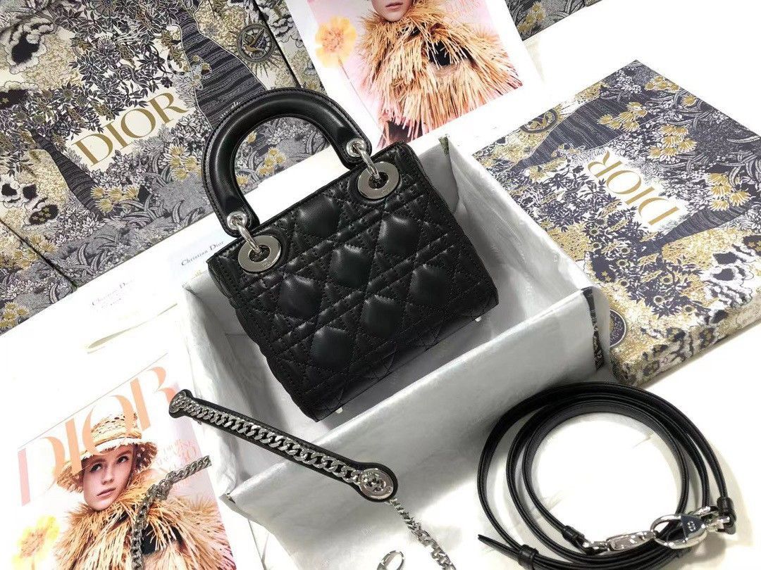 Dior Lady Dior Mini Bag with Chain in Noir Cannage Lambskin