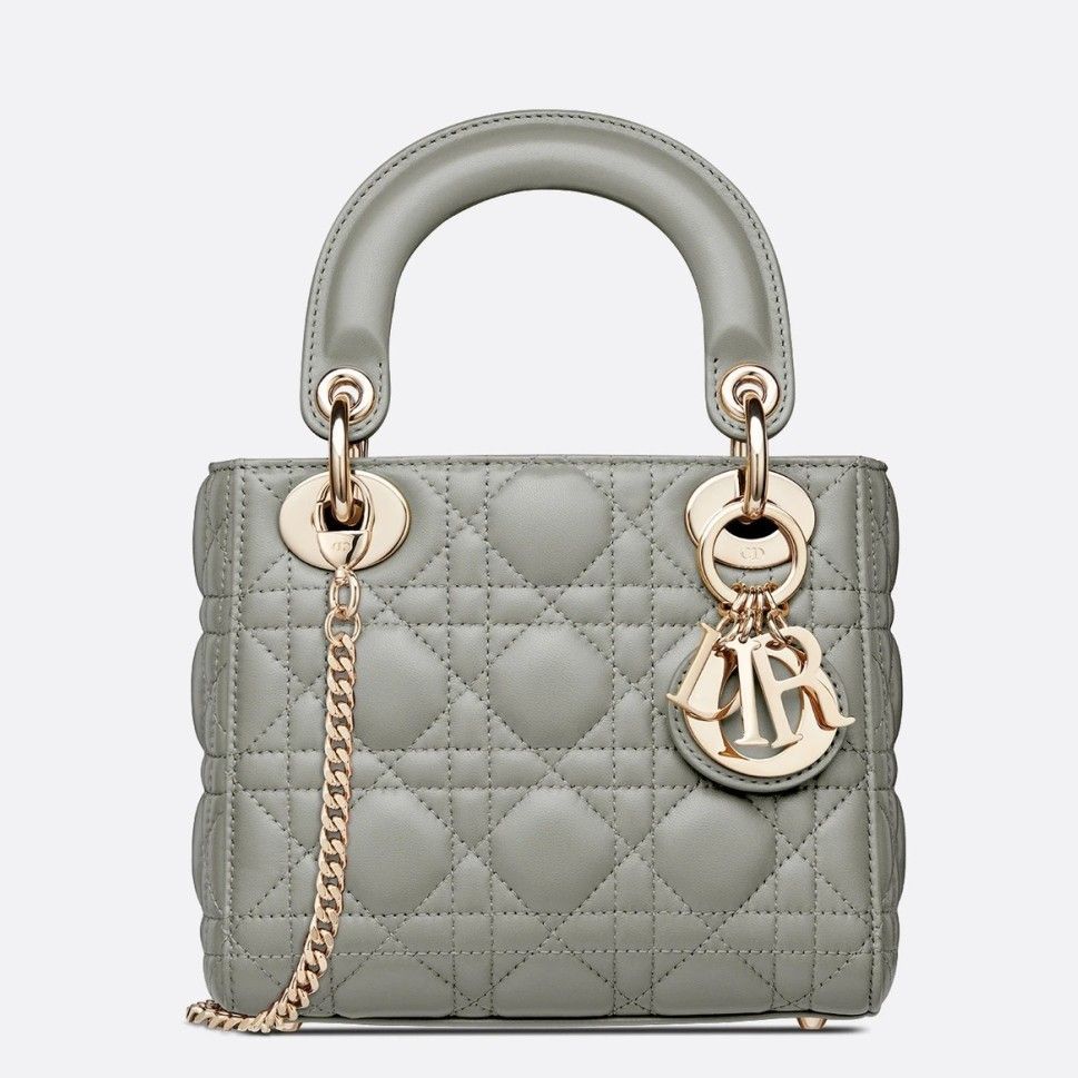 Dior Lady Dior Mini Bag with Chain in Grey Cannage Lambskin