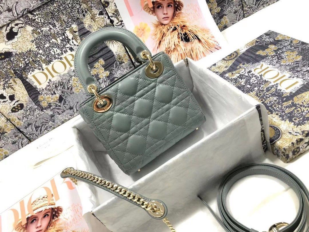 Dior Lady Dior Mini Bag with Chain in Grey Cannage Lambskin