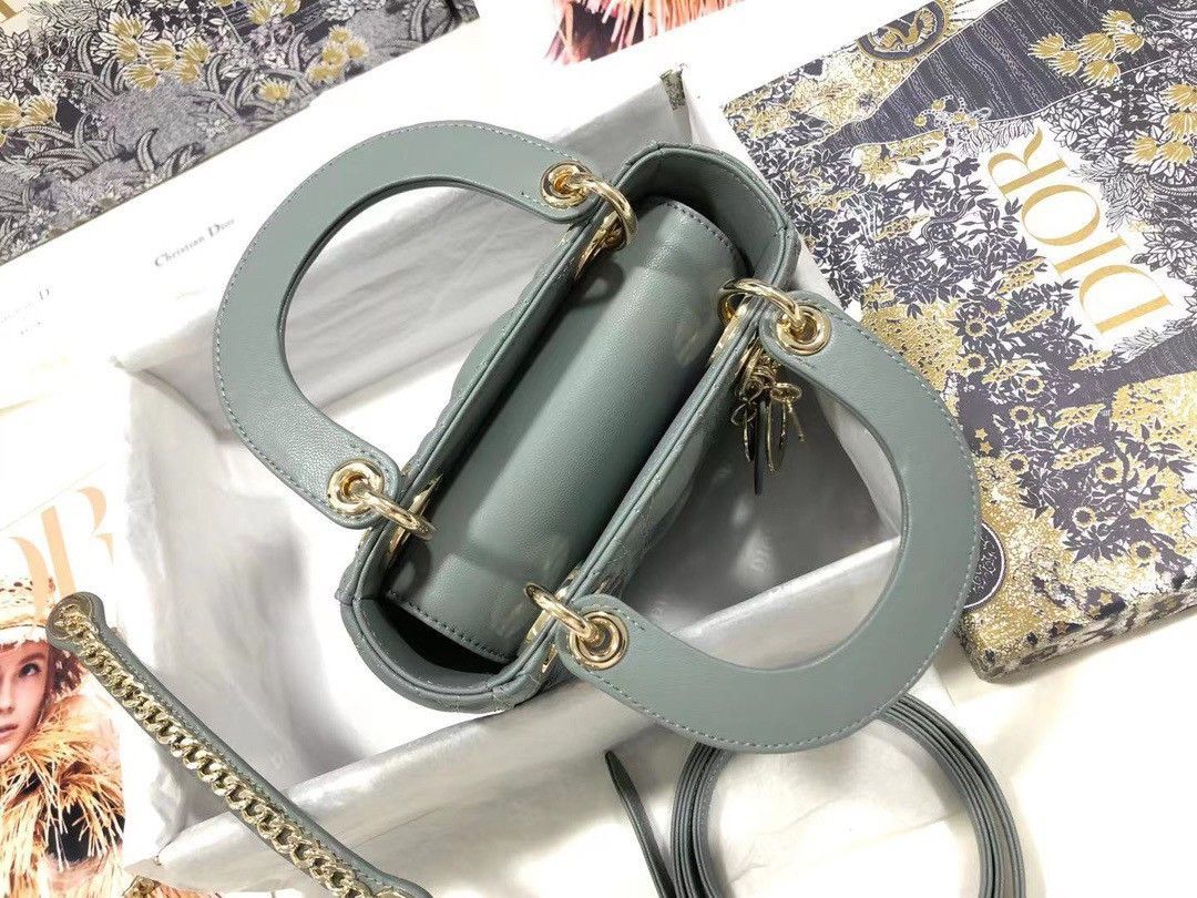 Dior Lady Dior Mini Bag with Chain in Grey Cannage Lambskin