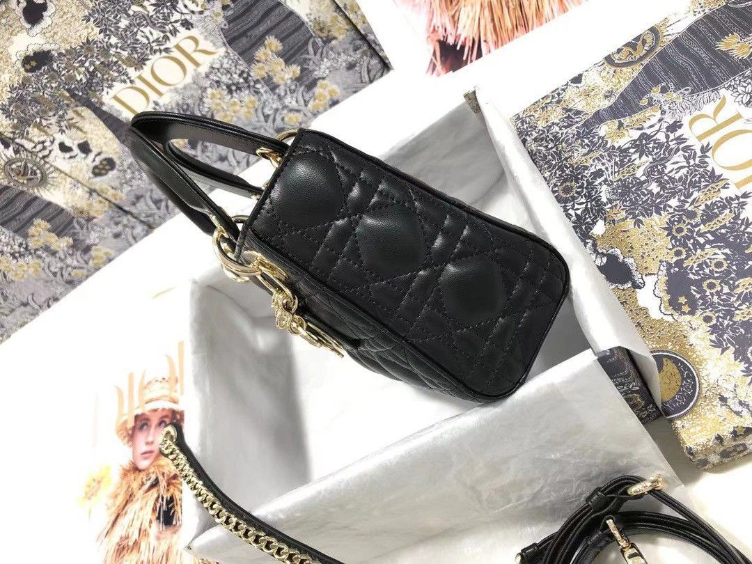 Dior Lady Dior Mini Bag with Chain in Black Cannage Lambskin