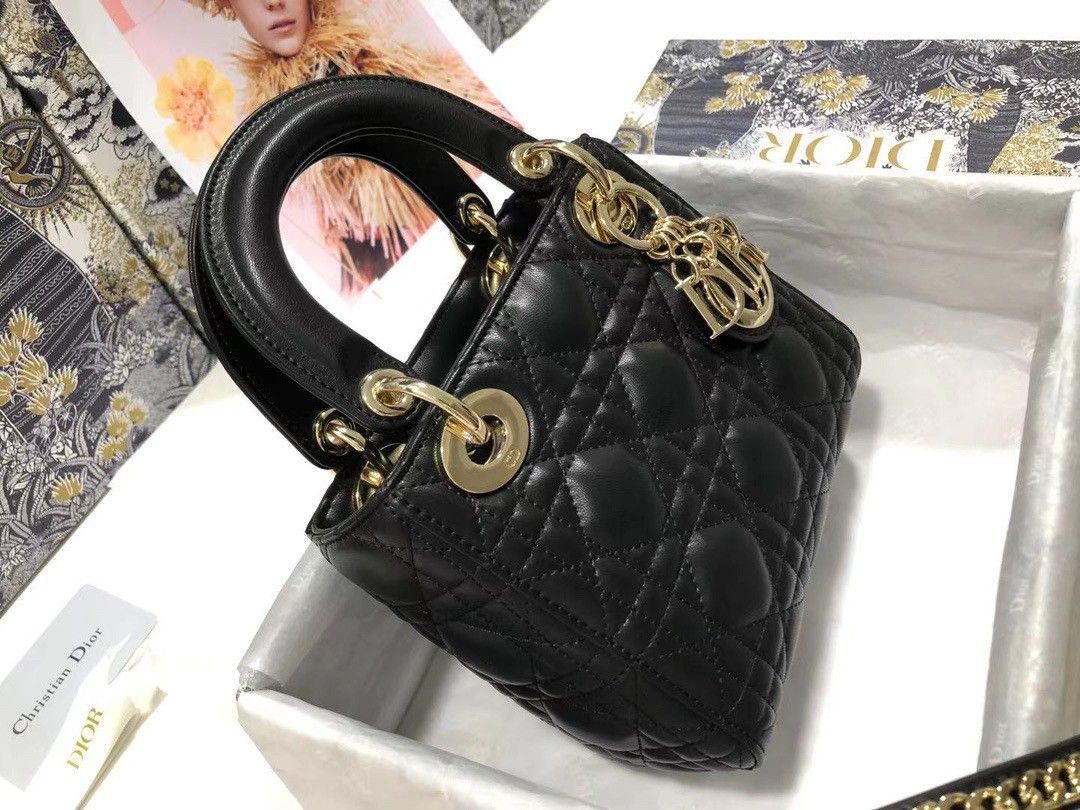 Dior Lady Dior Mini Bag with Chain in Black Cannage Lambskin