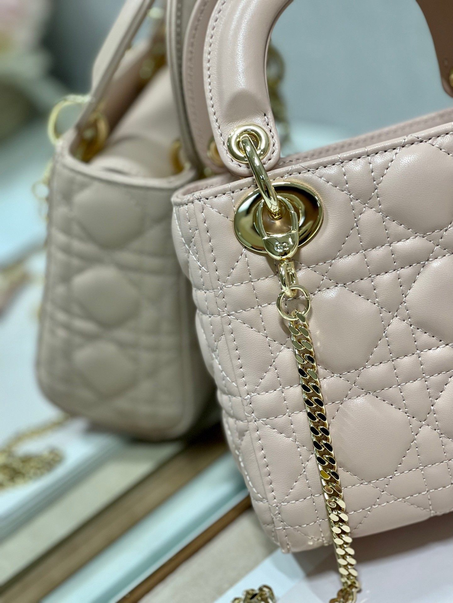 Dior Lady Dior Mini Bag with Chain in Powder Cannage Lambskin