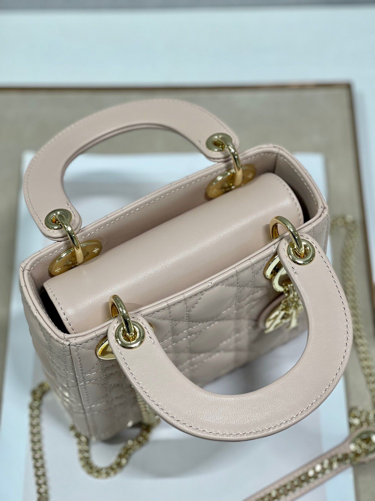 Dior Lady Dior Mini Bag with Chain in Powder Cannage Lambskin