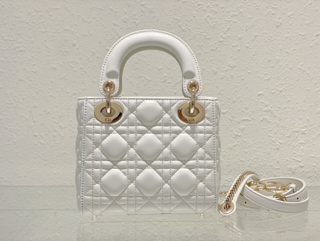 Dior Lady Dior Mini Bag with Chain in White Cannage Lambskin