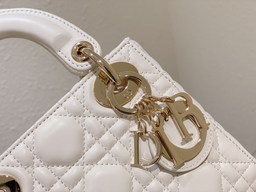 Dior Lady Dior Mini Bag with Chain in White Cannage Lambskin