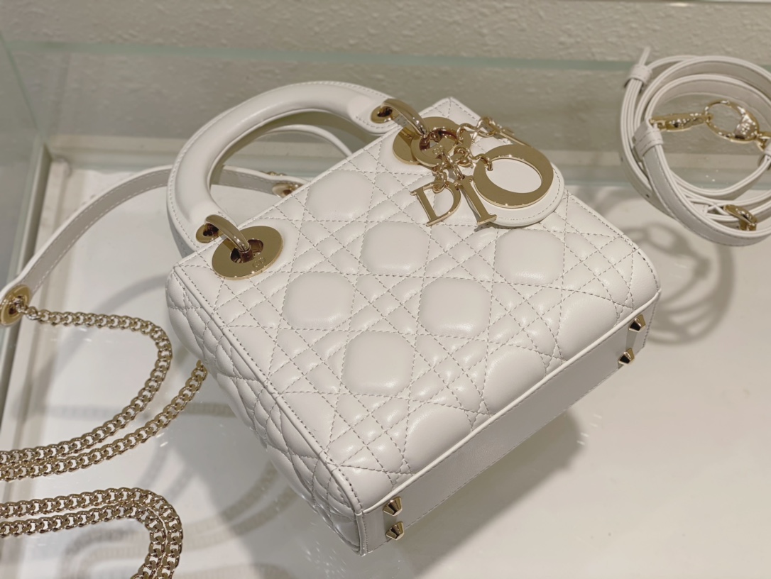 Dior Lady Dior Mini Bag with Chain in White Cannage Lambskin